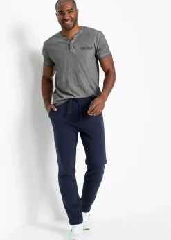 T-shirt col tunisien, aspect délavé, 100% coton