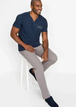 T-shirt col tunisien, aspect délavé, 100% coton