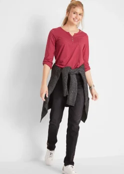 T-shirt col tunisien boutonné à manches longues