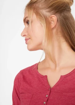 T-shirt col tunisien boutonné à manches longues