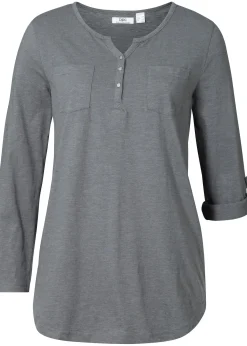 T-shirt col tunisien boutonné à manches longues