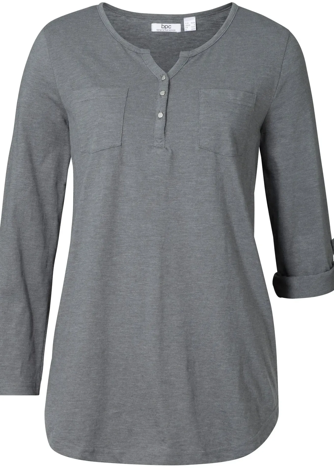 T-shirt col tunisien boutonné à manches longues