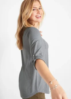 T-shirt col tunisien boutonné à manches longues