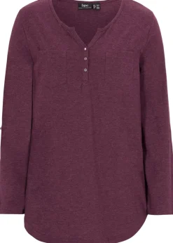 T-shirt col tunisien boutonné à manches longues