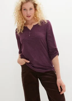 T-shirt col tunisien boutonné à manches longues