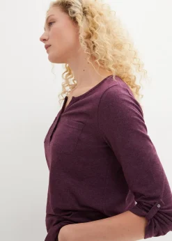 T-shirt col tunisien boutonné à manches longues