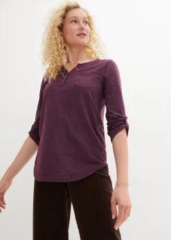 T-shirt col tunisien boutonné à manches longues