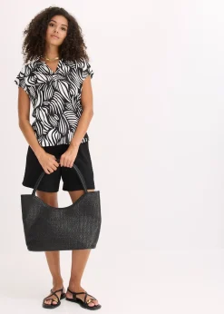 T-shirt col tunisien en viscose mélangée