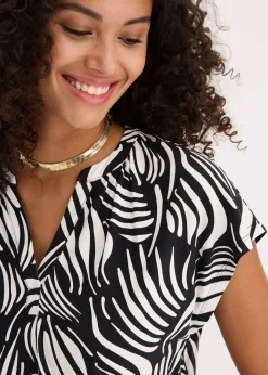 T-shirt col tunisien en viscose mélangée