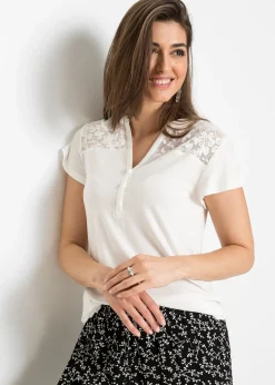 T-shirt col tunisien en viscose majoritaire