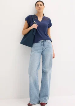 T-shirt col tunisien en viscose majoritaire