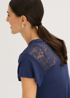 T-shirt col tunisien en viscose majoritaire