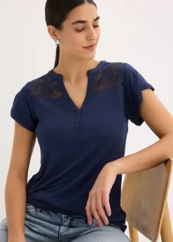 T-shirt col tunisien en viscose majoritaire