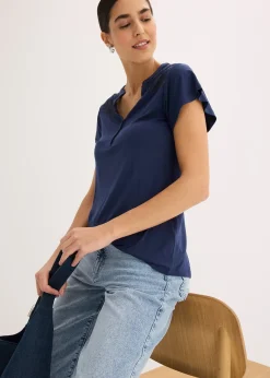 T-shirt col tunisien en viscose majoritaire