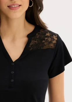 T-shirt col tunisien en viscose majoritaire