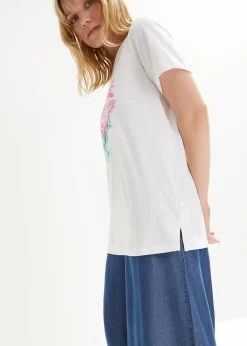 T-shirt coton avec imprimé, manches courtes