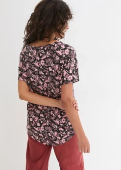 T-shirt coton décontracté en fil flammé à base arrondie