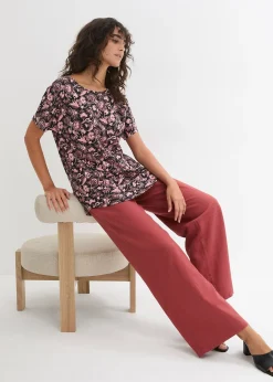 T-shirt coton décontracté en fil flammé à base arrondie