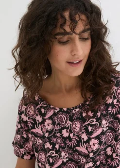 T-shirt coton décontracté en fil flammé à base arrondie