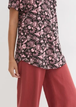 T-shirt coton décontracté en fil flammé à base arrondie