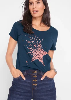 T-shirt coton en fil flammé, manches courtes