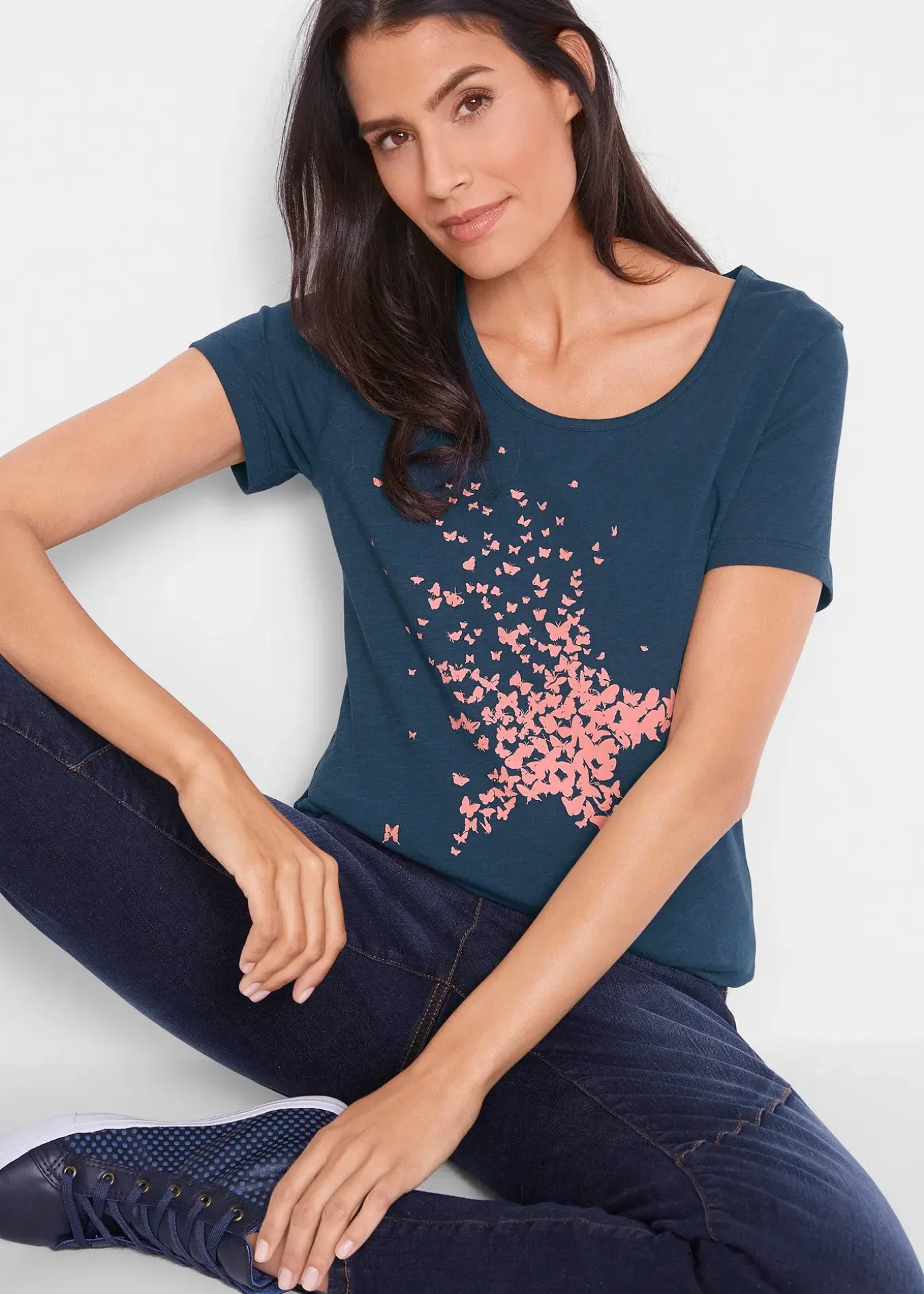 T-shirt coton en fil flammé, manches courtes