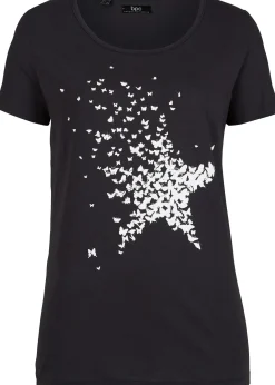 T-shirt coton en fil flammé, manches courtes