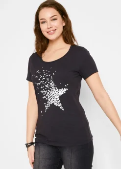 T-shirt coton en fil flammé, manches courtes