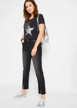 T-shirt coton en fil flammé, manches courtes