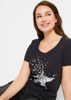 T-shirt coton en fil flammé, manches courtes