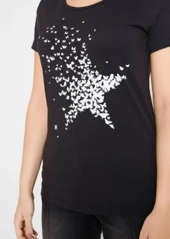 T-shirt coton en fil flammé, manches courtes