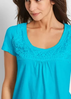 T-shirt coton et dentelle, manches courtes