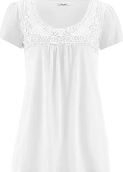 T-shirt coton et dentelle, manches courtes