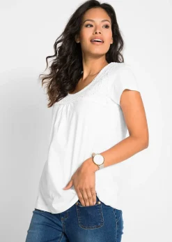 T-shirt coton et dentelle, manches courtes
