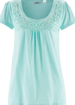 T-shirt coton et dentelle, manches courtes