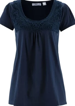 T-shirt coton et dentelle, manches courtes