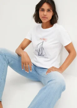 T-shirt coton imprimé et fendu sur le côté