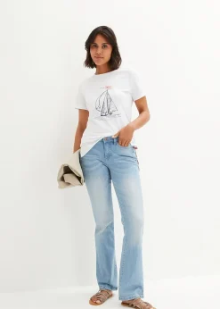 T-shirt coton imprimé et fendu sur le côté