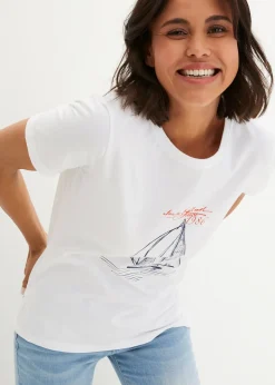 T-shirt coton imprimé et fendu sur le côté