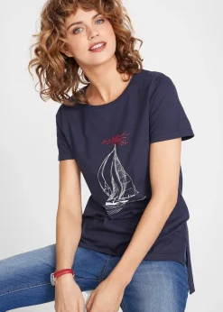 T-shirt coton imprimé et fendu sur le côté
