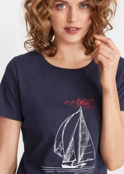 T-shirt coton imprimé et fendu sur le côté