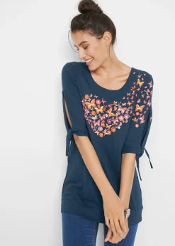 T-shirt coton épaules dénudées, mi-manches