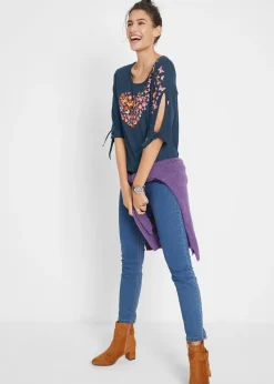 T-shirt coton épaules dénudées, mi-manches