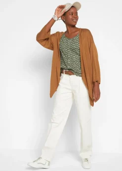 T-shirt côtelé à imprimé floral, manches coude