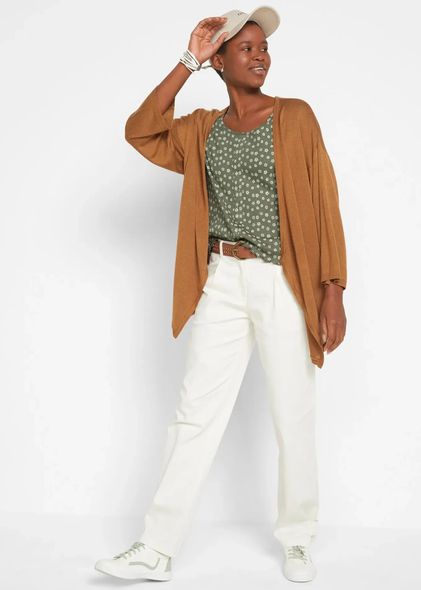 T-shirt côtelé à imprimé floral, manches coude