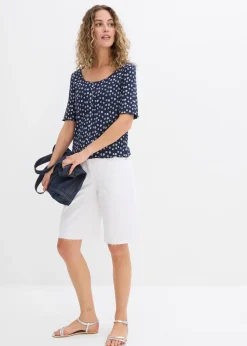 T-shirt côtelé à imprimé floral, manches coude