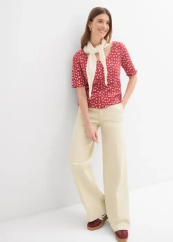 T-shirt côtelé à imprimé floral, manches coude