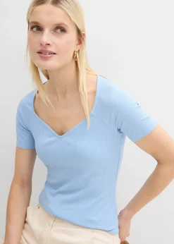 T-shirt côtelé en viscose extensible