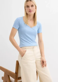 T-shirt côtelé en viscose extensible