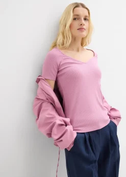 T-shirt côtelé en viscose extensible